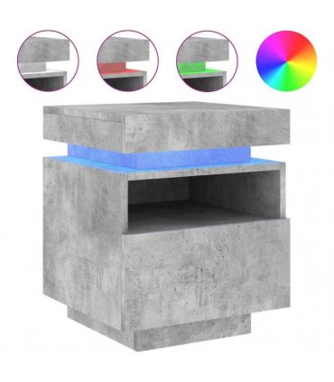 vidaXL Bedside Cabinet with LED Lights Concrete Grey 40x39x48.5 cm