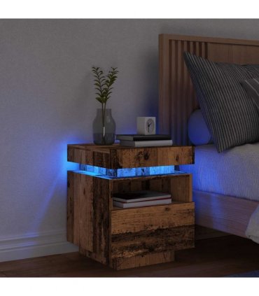 vidaXL Bedside Cabinet with LED Lights Old Wood 40x39x48.5 cm