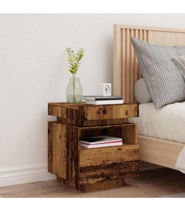 vidaXL Bedside Cabinet with LED Lights Old Wood 40x39x48.5 cm