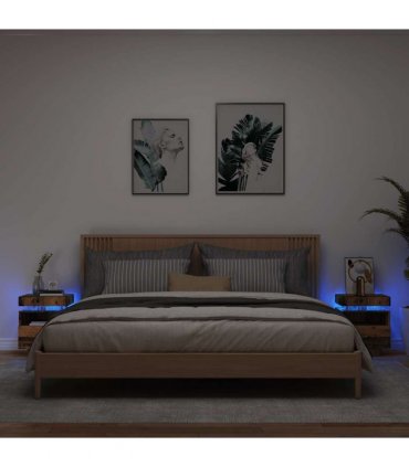 vidaXL Bedside Cabinets with LED Lights 2 pcs Old Wood 40x39x48.5 cm