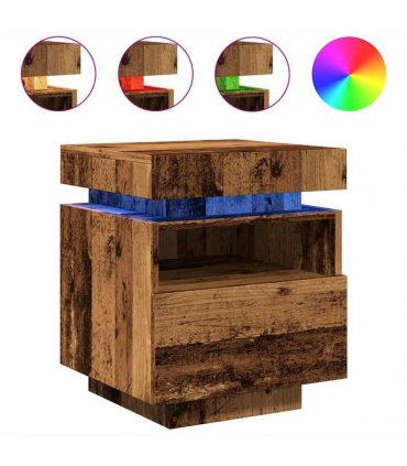 vidaXL Bedside Cabinets with LED Lights 2 pcs Old Wood 40x39x48.5 cm