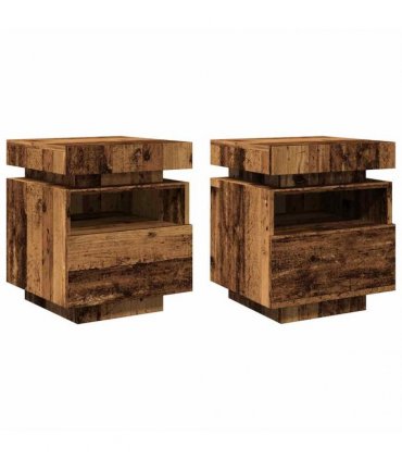vidaXL Bedside Cabinets with LED Lights 2 pcs Old Wood 40x39x48.5 cm