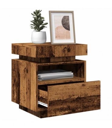 vidaXL Bedside Cabinets with LED Lights 2 pcs Old Wood 40x39x48.5 cm