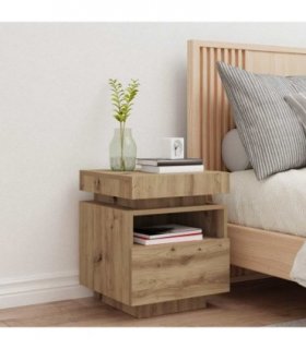 vidaXL Bedside Cabinet with LED Lights Artisan Oak 40x39x48.5 cm