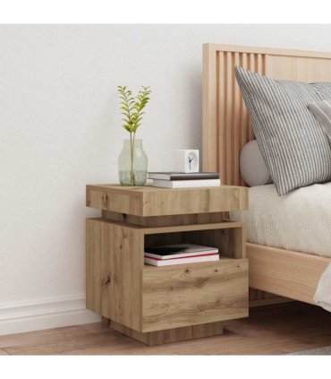 vidaXL Bedside Cabinet with LED Lights Artisan Oak 40x39x48.5 cm