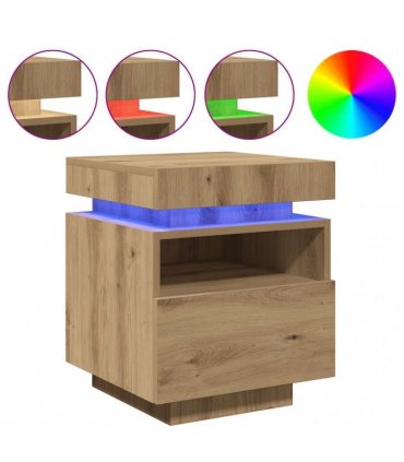 vidaXL Bedside Cabinet with LED Lights Artisan Oak 40x39x48.5 cm