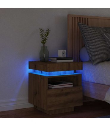 vidaXL Bedside Cabinet with LED Lights Artisan Oak 40x39x48.5 cm