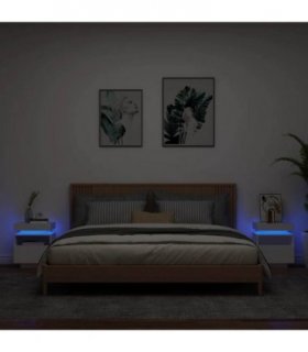vidaXL Bedside Cabinets with LED Lights 2 pcs White 40x39x48.5 cm