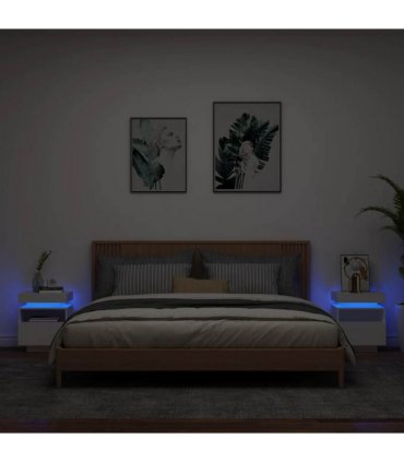 vidaXL Bedside Cabinets with LED Lights 2 pcs White 40x39x48.5 cm