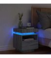 vidaXL Bedside Cabinet with LED Lights Grey Sonoma 40x39x48.5 cm