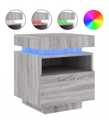 vidaXL Bedside Cabinet with LED Lights Grey Sonoma 40x39x48.5 cm