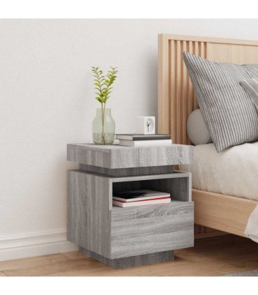 vidaXL Bedside Cabinet with LED Lights Grey Sonoma 40x39x48.5 cm