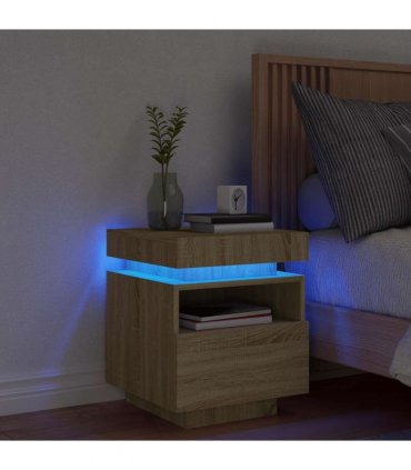 vidaXL Bedside Cabinet with LED Lights Sonoma Oak 40x39x48.5 cm