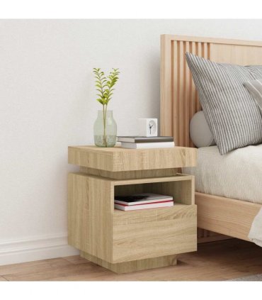 vidaXL Bedside Cabinet with LED Lights Sonoma Oak 40x39x48.5 cm