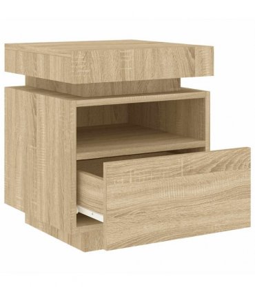 vidaXL Bedside Cabinet with LED Lights Sonoma Oak 40x39x48.5 cm