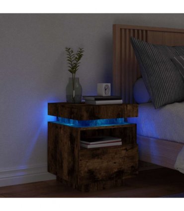 vidaXL Bedside Cabinet with LED Lights Smoked Oak 40x39x48.5 cm