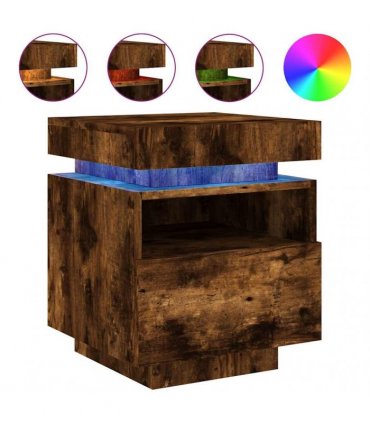 vidaXL Bedside Cabinet with LED Lights Smoked Oak 40x39x48.5 cm