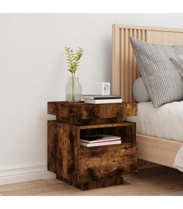 vidaXL Bedside Cabinet with LED Lights Smoked Oak 40x39x48.5 cm
