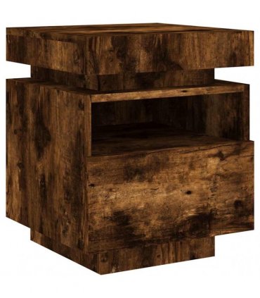 vidaXL Bedside Cabinet with LED Lights Smoked Oak 40x39x48.5 cm