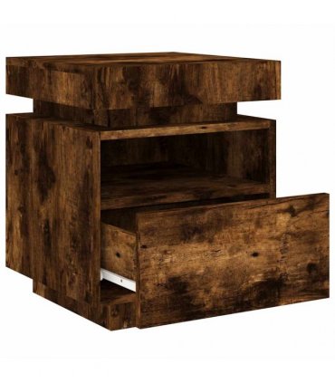 vidaXL Bedside Cabinet with LED Lights Smoked Oak 40x39x48.5 cm