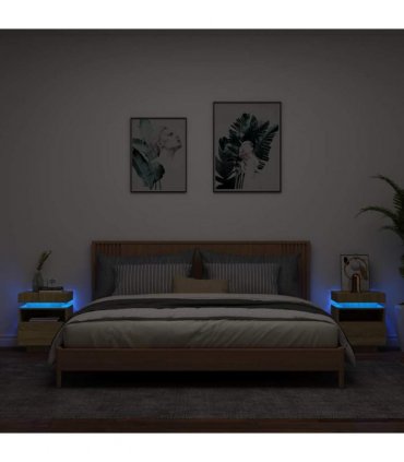 vidaXL Bedside Cabinets with LED Lights 2 pcs Sonoma Oak 40x39x48.5 cm