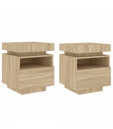 vidaXL Bedside Cabinets with LED Lights 2 pcs Sonoma Oak 40x39x48.5 cm