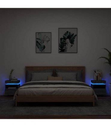 vidaXL Bedside Cabinets with LED Lights 2 pcs Grey Sonoma 40x39x48.5 cm