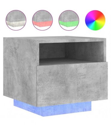 vidaXL Bedside Cabinet with LED Lights Concrete Grey 40x39x37 cm