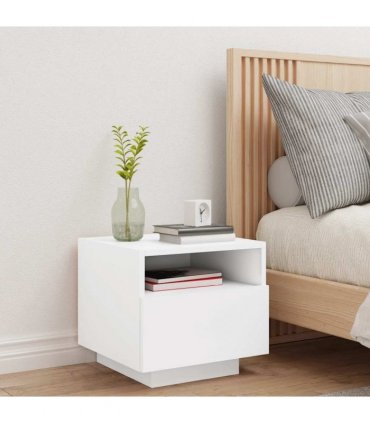 vidaXL Bedside Cabinet with LED Lights White 40x39x37 cm