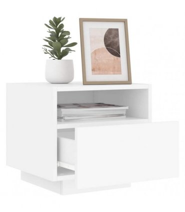 vidaXL Bedside Cabinet with LED Lights White 40x39x37 cm