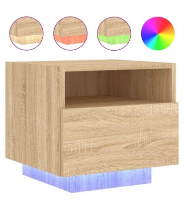 vidaXL Bedside Cabinet with LED Lights Sonoma Oak 40x39x37 cm