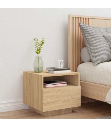 vidaXL Bedside Cabinet with LED Lights Sonoma Oak 40x39x37 cm