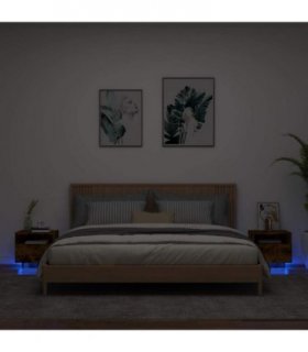 vidaXL Bedside Cabinets with LED Lights 2 pcs Smoked Oak 40x39x37 cm