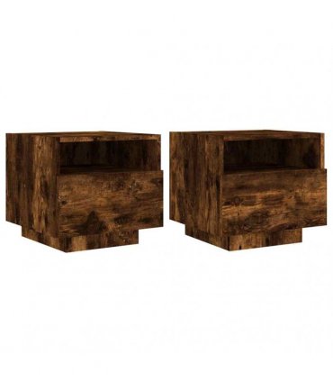 vidaXL Bedside Cabinets with LED Lights 2 pcs Smoked Oak 40x39x37 cm