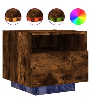 vidaXL Bedside Cabinets with LED Lights 2 pcs Smoked Oak 40x39x37 cm