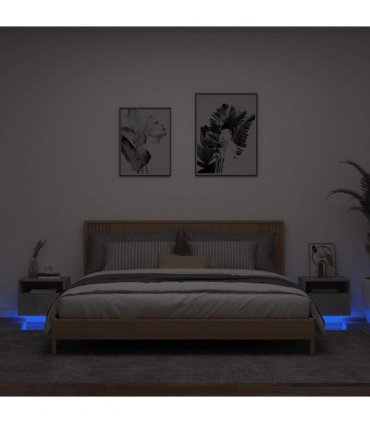 vidaXL Bedside Cabinets with LED Lights 2 pcs Concrete Grey 40x39x37 cm