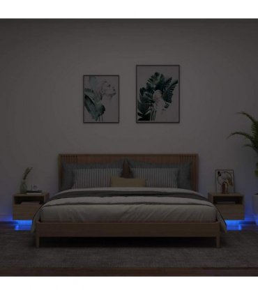 vidaXL Bedside Cabinets with LED Lights 2 pcs Sonoma Oak 40x39x37 cm