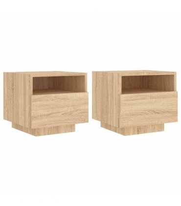 vidaXL Bedside Cabinets with LED Lights 2 pcs Sonoma Oak 40x39x37 cm
