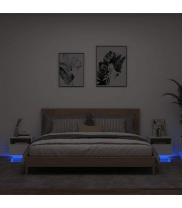 vidaXL Bedside Cabinets with LED Lights 2 pcs White 40x39x37 cm