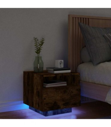 vidaXL Bedside Cabinet with LED Lights Smoked Oak 40x39x37 cm
