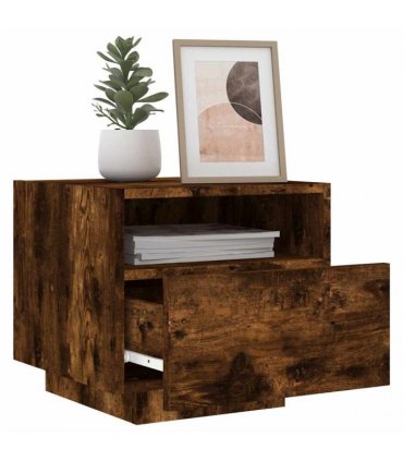 vidaXL Bedside Cabinet with LED Lights Smoked Oak 40x39x37 cm
