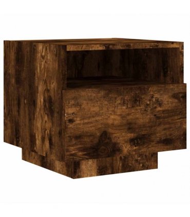 vidaXL Bedside Cabinet with LED Lights Smoked Oak 40x39x37 cm