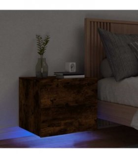 vidaXL Wall-mounted Bedside Cabinet with LED Lights Smoked Oak