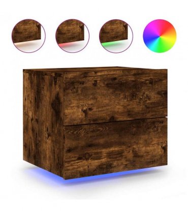 vidaXL Wall-mounted Bedside Cabinet with LED Lights Smoked Oak
