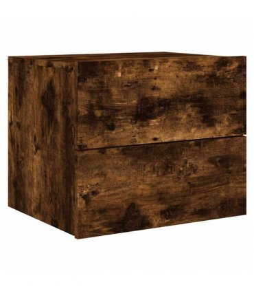 vidaXL Wall-mounted Bedside Cabinet with LED Lights Smoked Oak