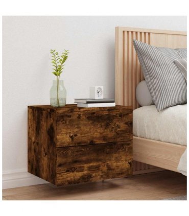 vidaXL Wall-mounted Bedside Cabinet with LED Lights Smoked Oak