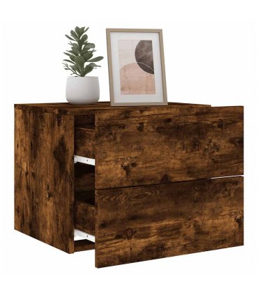 vidaXL Wall-mounted Bedside Cabinet with LED Lights Smoked Oak
