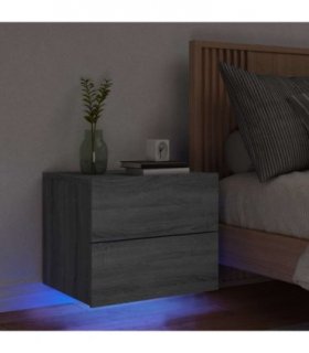 vidaXL Wall-mounted Bedside Cabinet with LED Lights Grey Sonoma