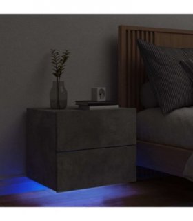 vidaXL Wall-mounted Bedside Cabinet with LED Lights Concrete Gery — Colour: concrete grey