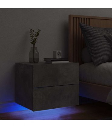 vidaXL Wall-mounted Bedside Cabinet with LED Lights Concrete Gery — Colour: concrete grey